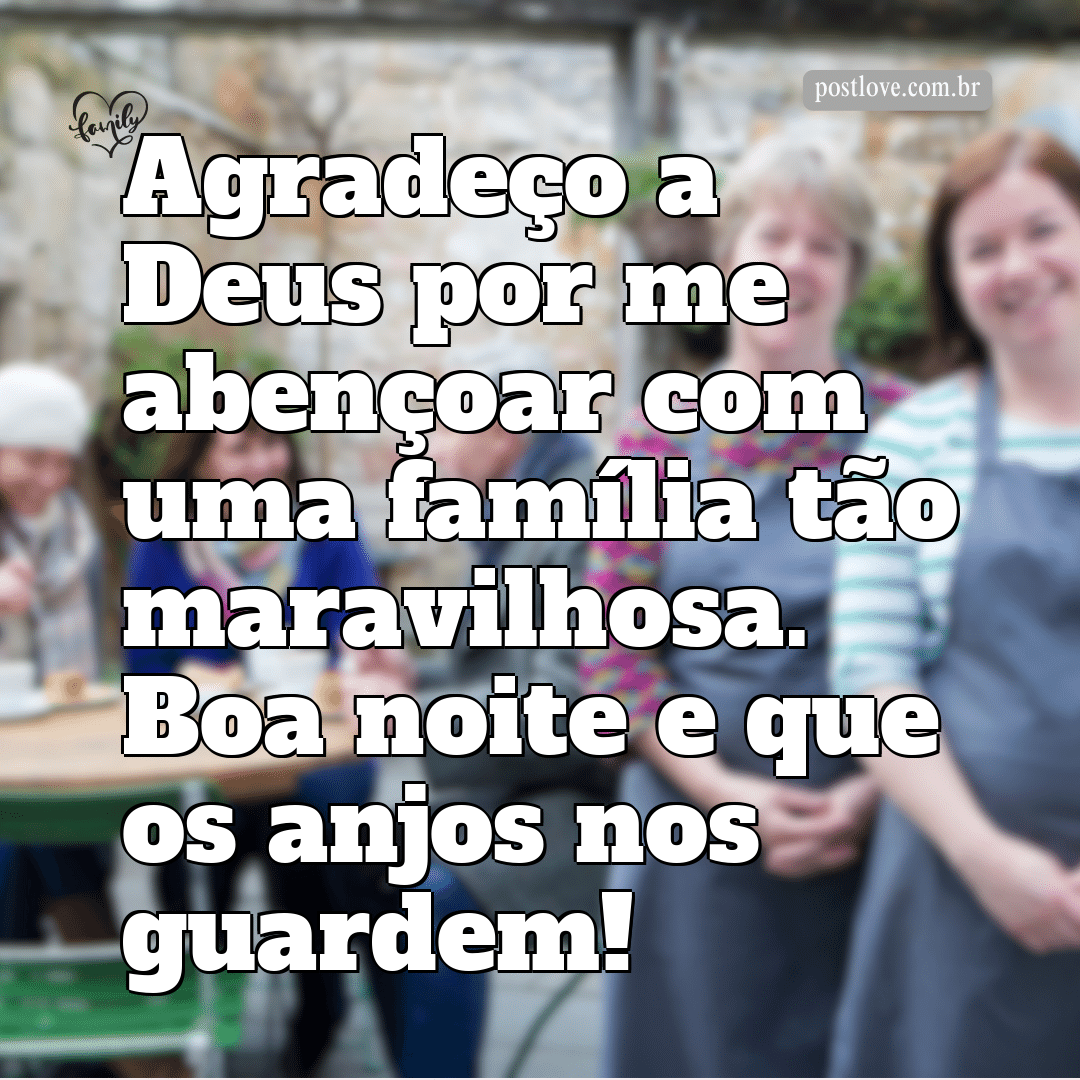Agradeço a Deus por me abençoar com uma família tão maravilhosa. Boa noite e que os anjos nos guardem!