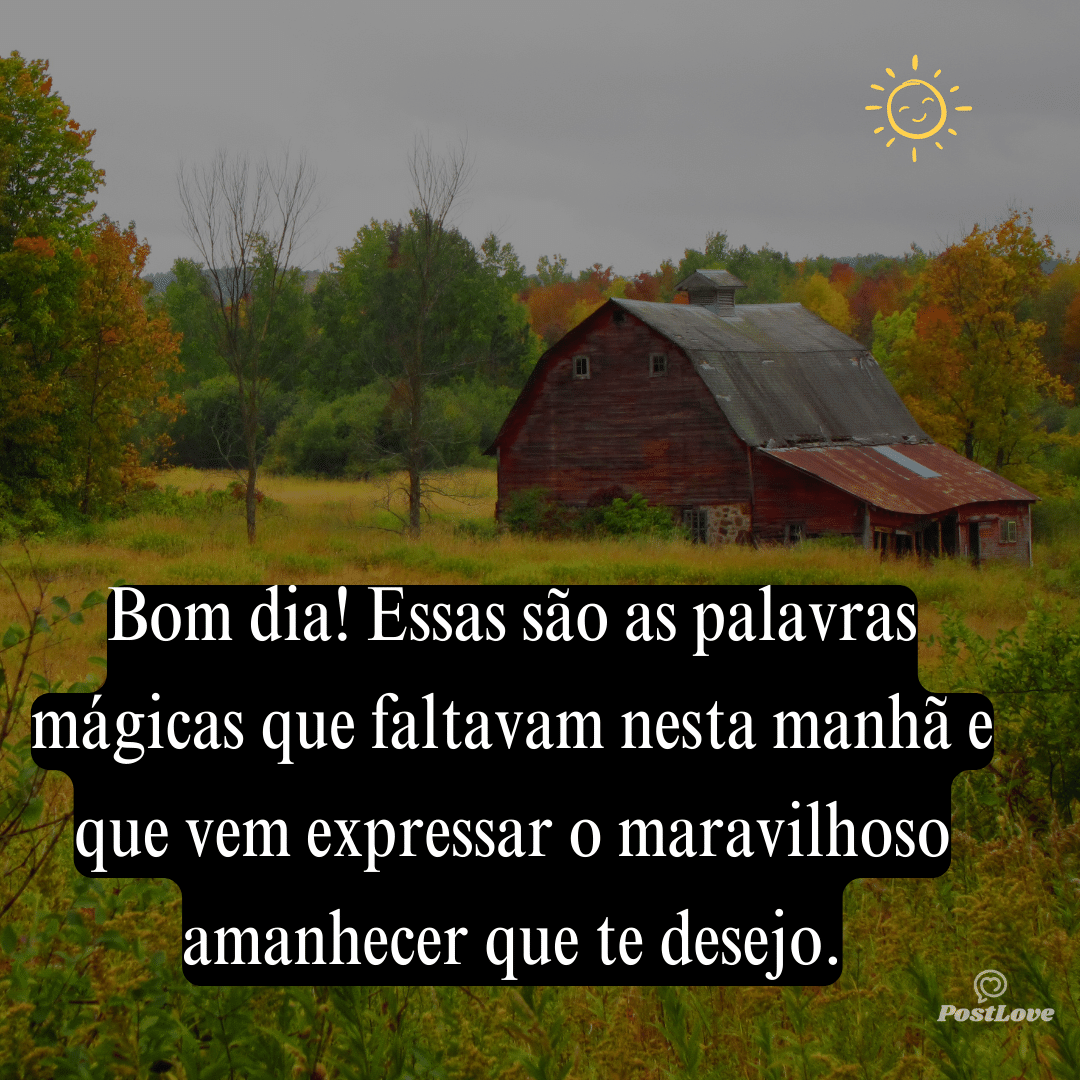 Bom dia! Essas são as palavras mágicas que faltavam nesta manhã e que vem expressar o maravilhoso amanhecer que te desejo.