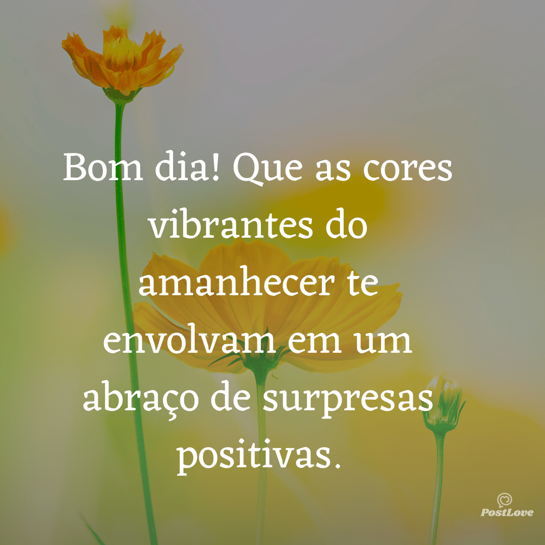 Bom dia! Que as cores vibrantes do amanhecer te envolvam em um abraço de surpresas positivas.