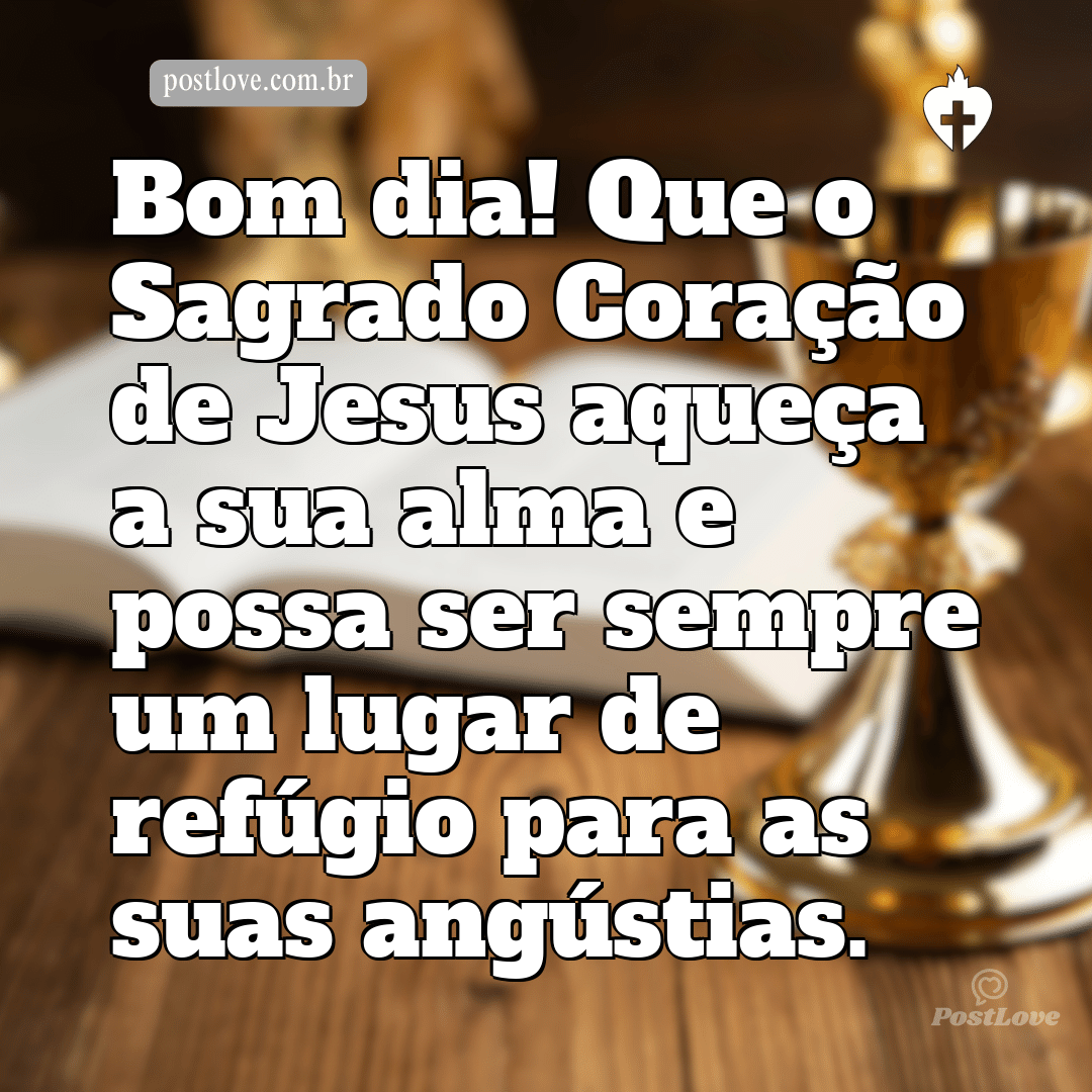 Bom dia! Que o Sagrado Coração de Jesus aqueça a sua alma e possa ser sempre um lugar de refúgio para as suas angústias.