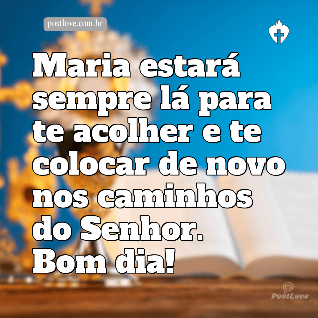 Maria estará sempre lá para te acolher e te colocar de novo nos caminhos do Senhor. Bom dia!