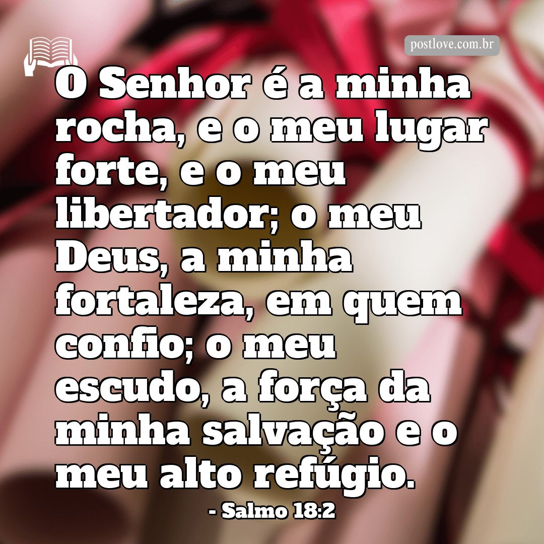 “O Senhor é a minha rocha, e o meu lugar forte, e o meu libertador; o meu Deus, a minha fortaleza, em quem confio; o meu escudo, a força da minha salvação e o meu alto refúgio.”