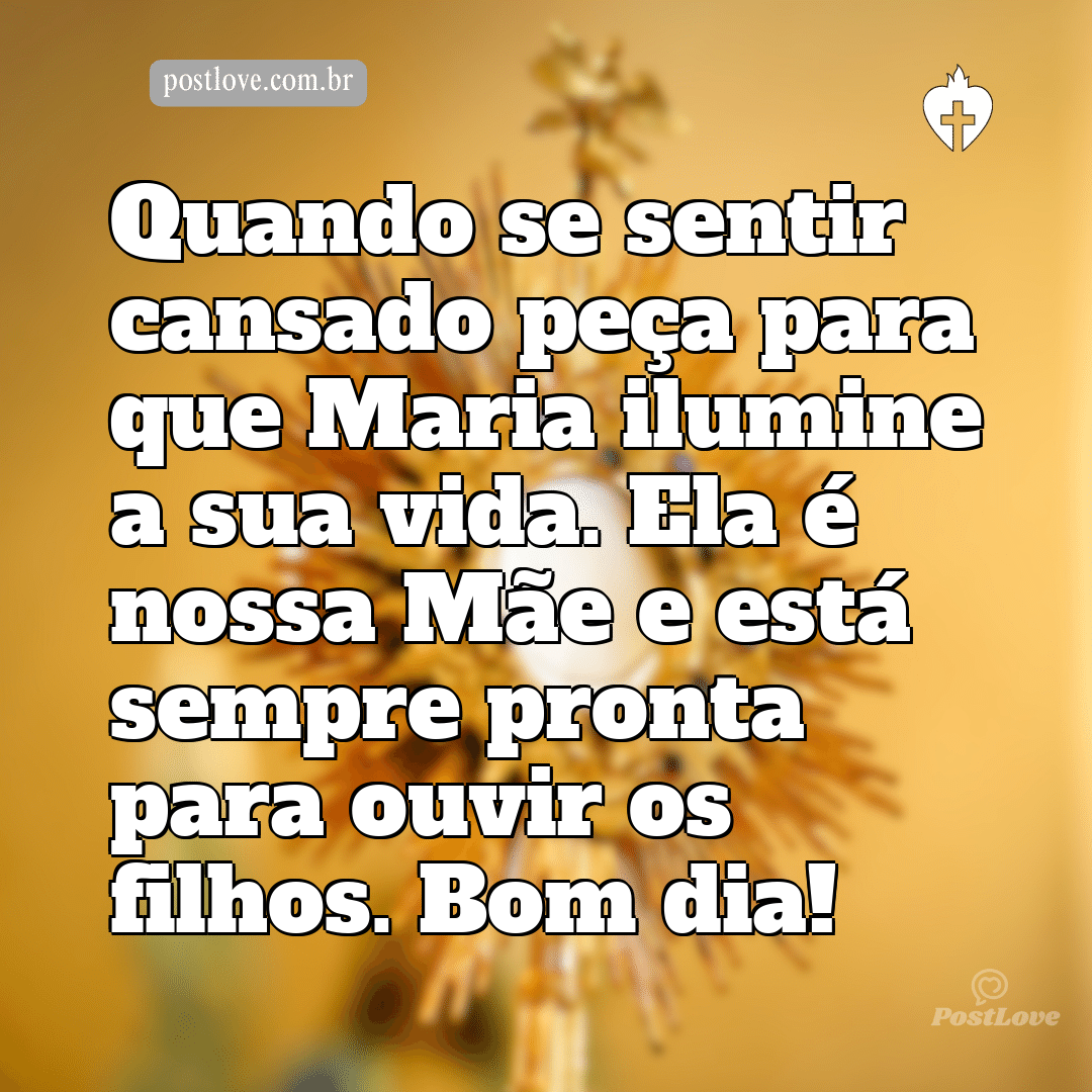 Quando se sentir cansado peça para que Maria ilumine a sua vida. Ela é nossa Mãe e está sempre pronta para ouvir os filhos. Bom dia!