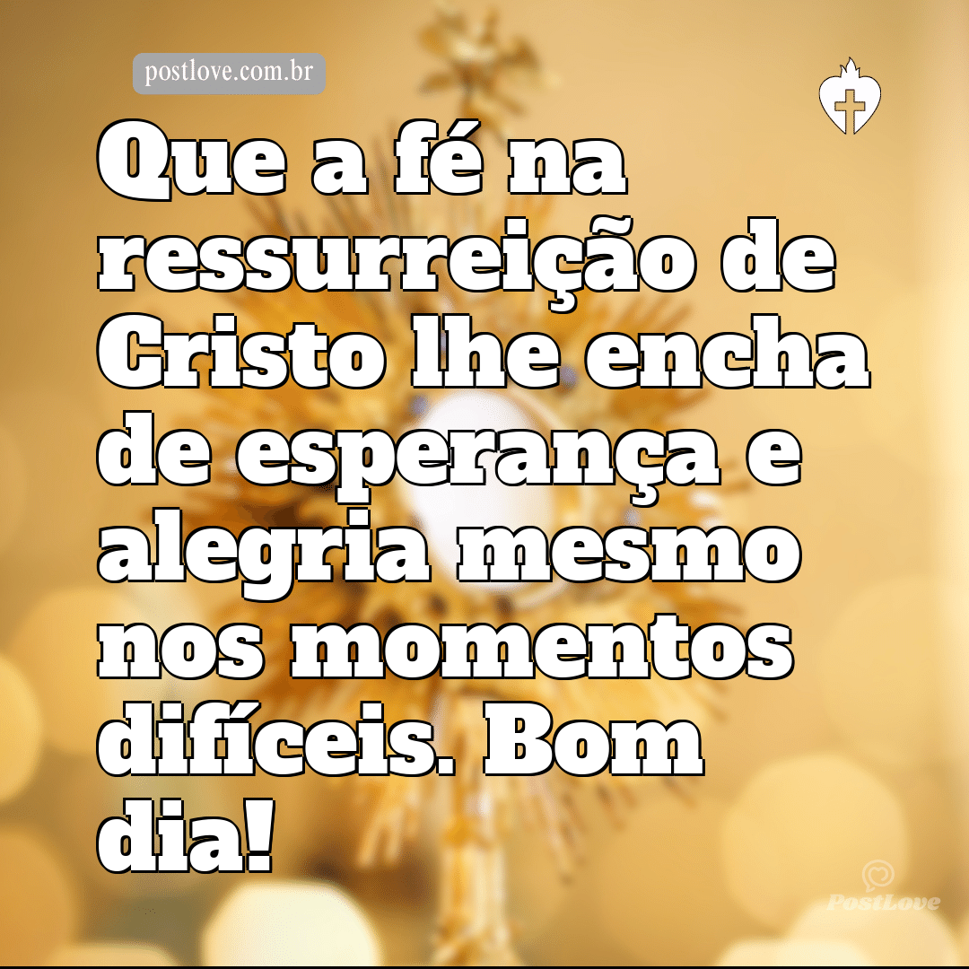 Que a fé na ressurreição de Cristo lhe encha de esperança e alegria mesmo nos momentos difíceis. Bom dia!