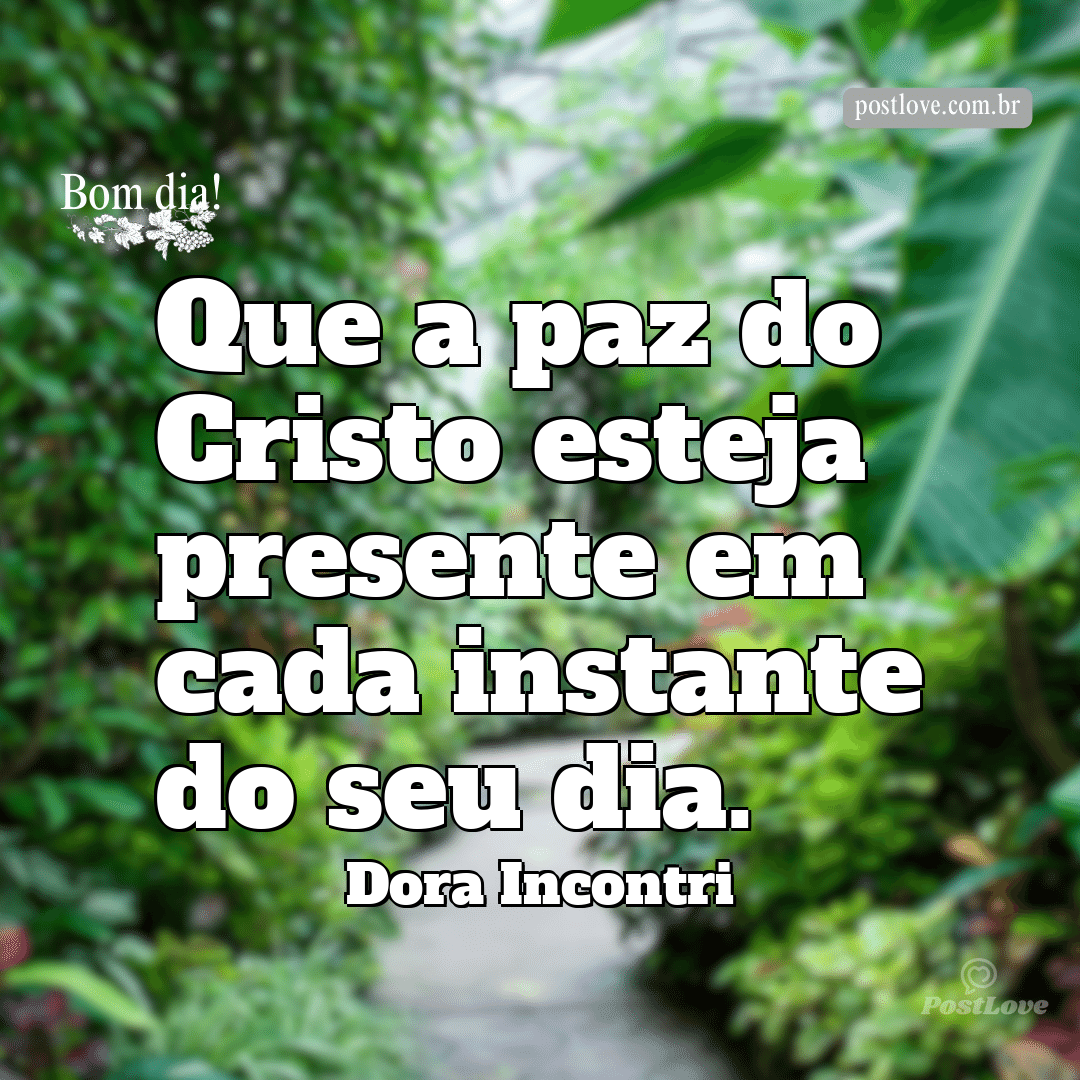 Que a paz do Cristo esteja presente em cada instante do seu dia.