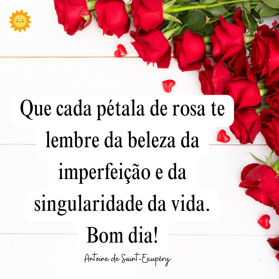 Que cada pétala de rosa te lembre da beleza da imperfeição e da singularidade da vida. Bom dia!