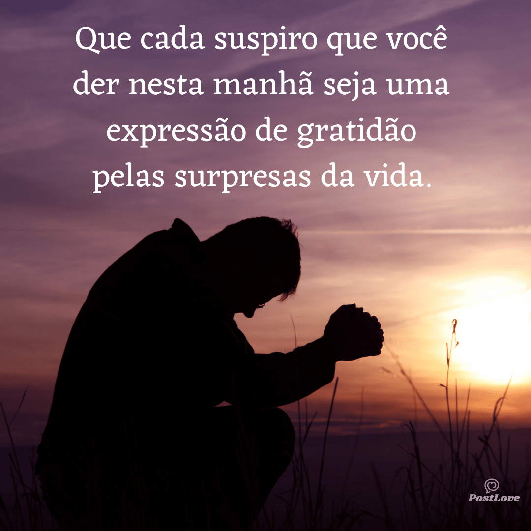 Que cada suspiro que você der nesta manhã seja uma expressão de gratidão pelas surpresas da vida.