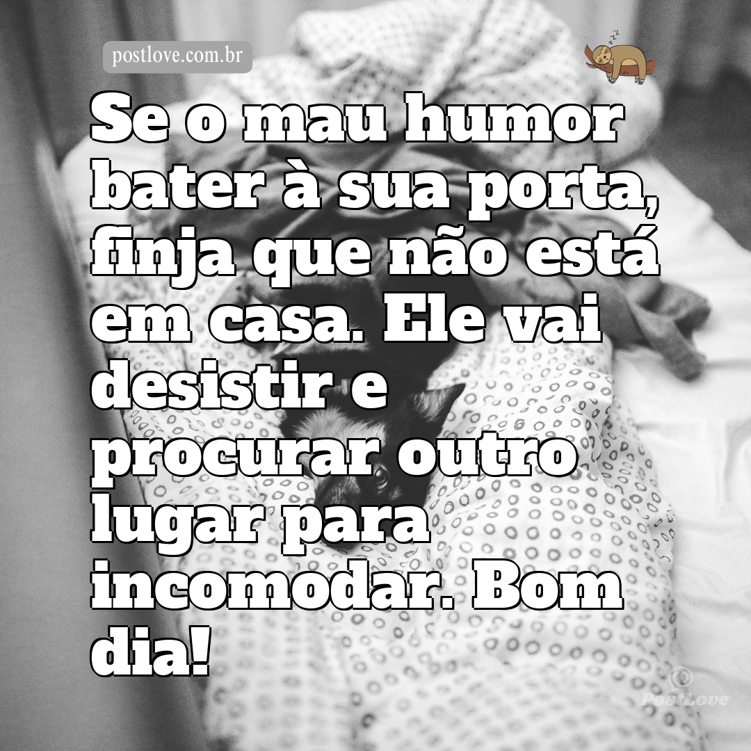 Se o mau humor bater à sua porta, finja que não está em casa. Ele vai desistir e procurar outro lugar para incomodar. Bom dia!