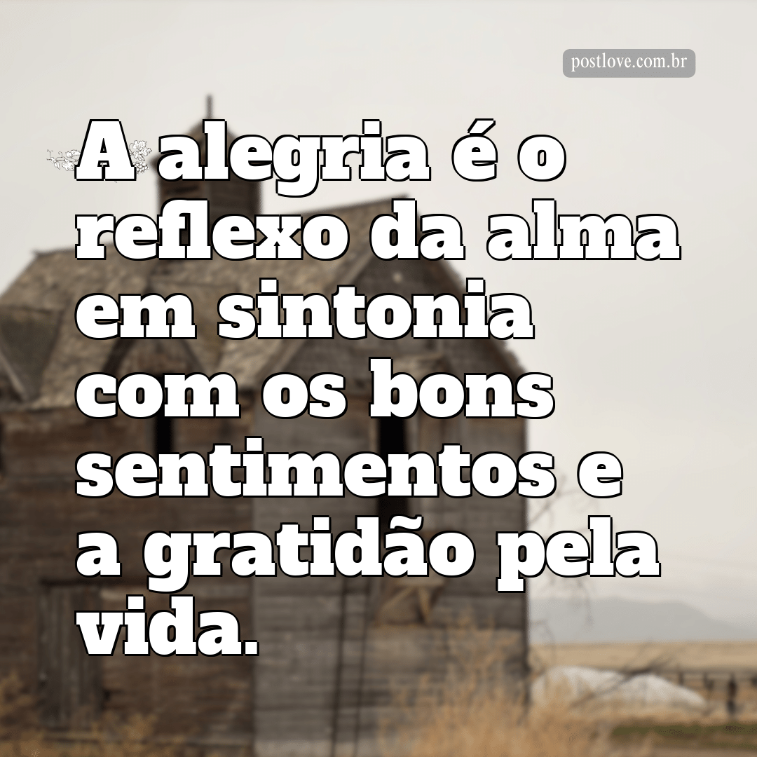 “A alegria é o reflexo da alma em sintonia com os bons sentimentos e a gratidão pela vida.”