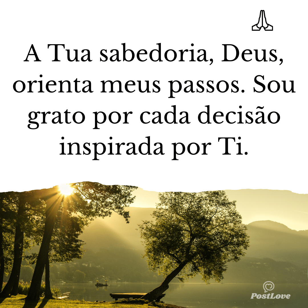 A Tua sabedoria, Deus, orienta meus passos. Sou grato por cada decisão inspirada por Ti.
