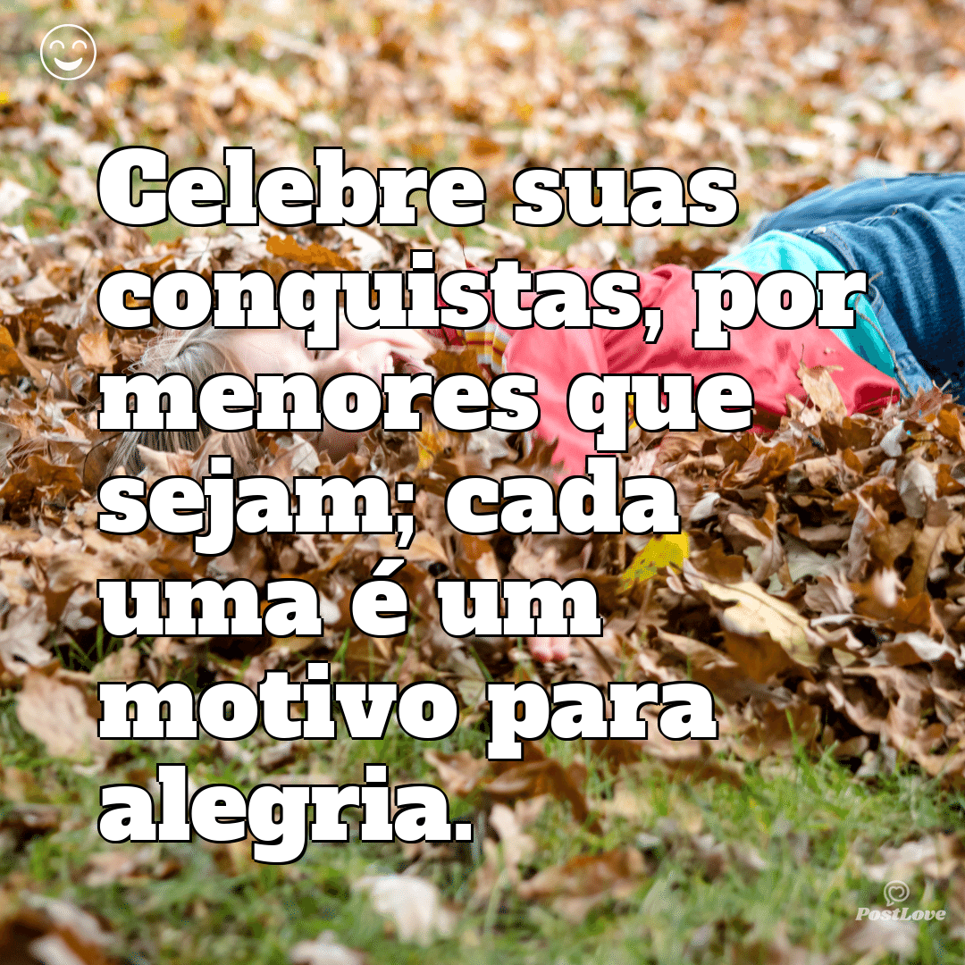 Celebre suas conquistas, por menores que sejam; cada uma é um motivo para alegria.