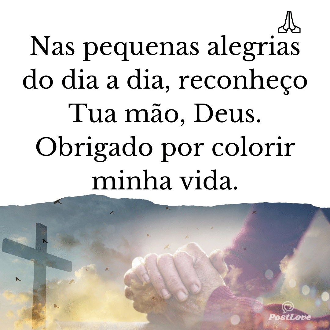 Nas pequenas alegrias do dia a dia, reconheço Tua mão, Deus. Obrigado por colorir minha vida.