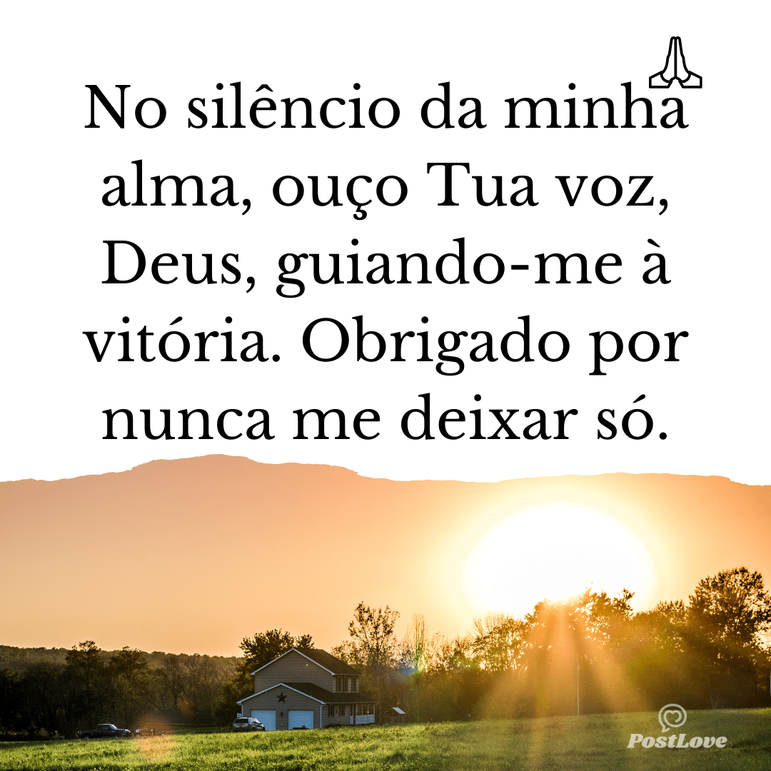 No silêncio da minha alma, ouço Tua voz, Deus, guiando-me à vitória. Obrigado por nunca me deixar só.