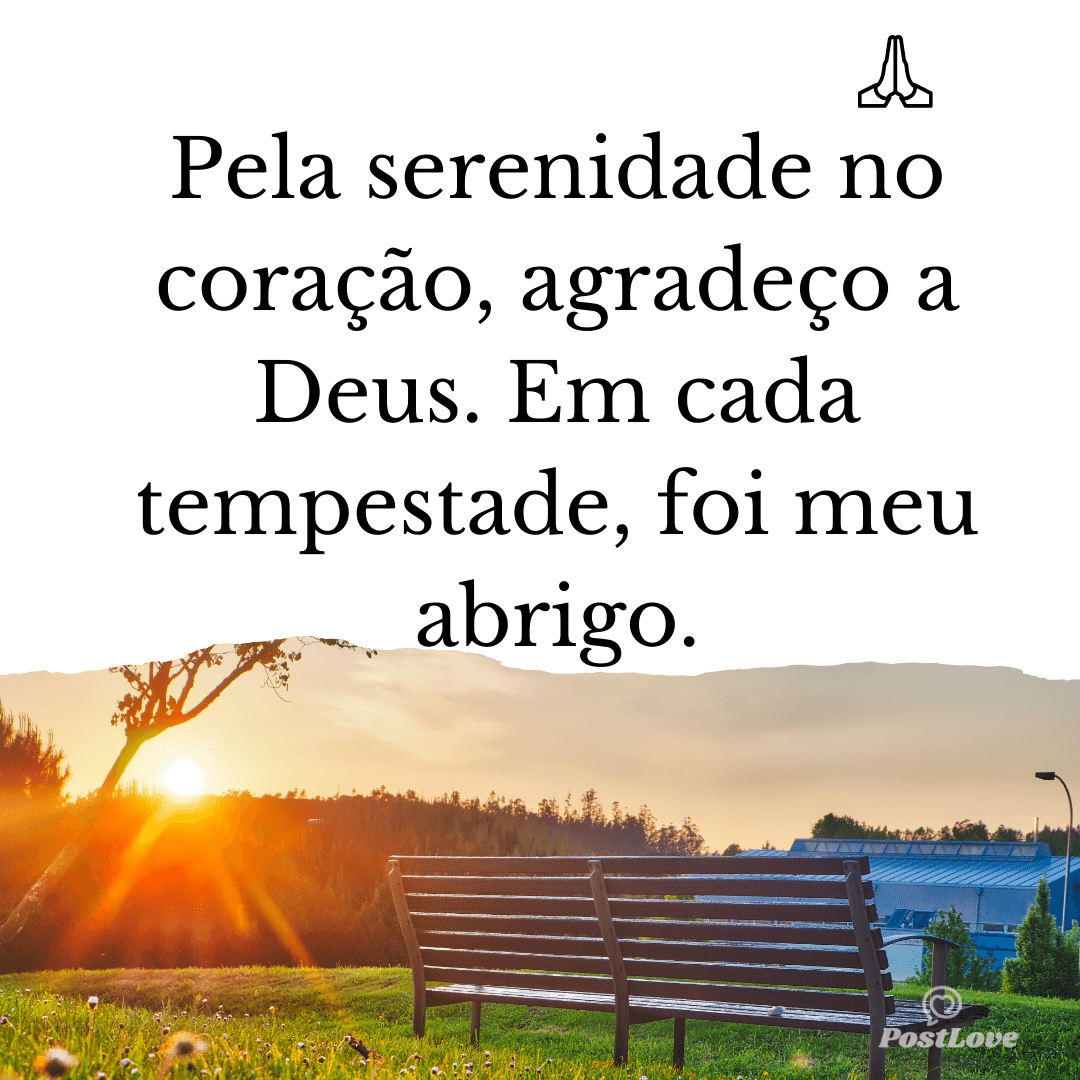 Pela serenidade no coração, agradeço a Deus. Em cada tempestade, foi meu abrigo.