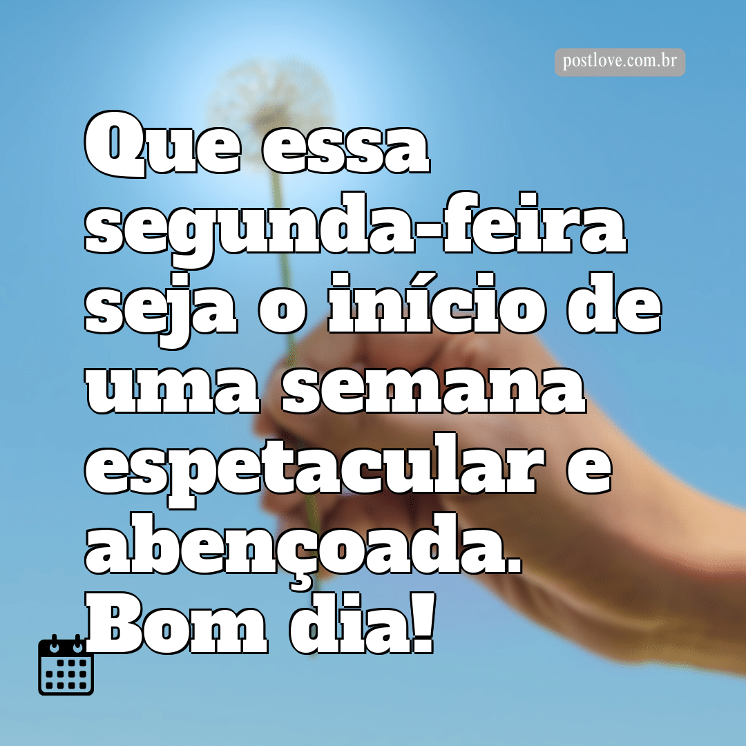 Que essa segunda-feira seja o início de uma semana espetacular e abençoada. Bom dia!