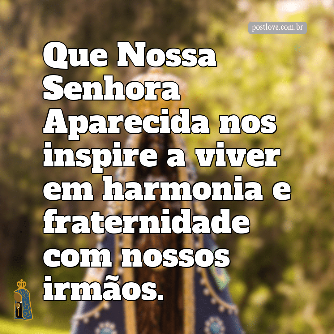 Que Nossa Senhora Aparecida nos inspire a viver em harmonia e fraternidade com nossos irmãos.