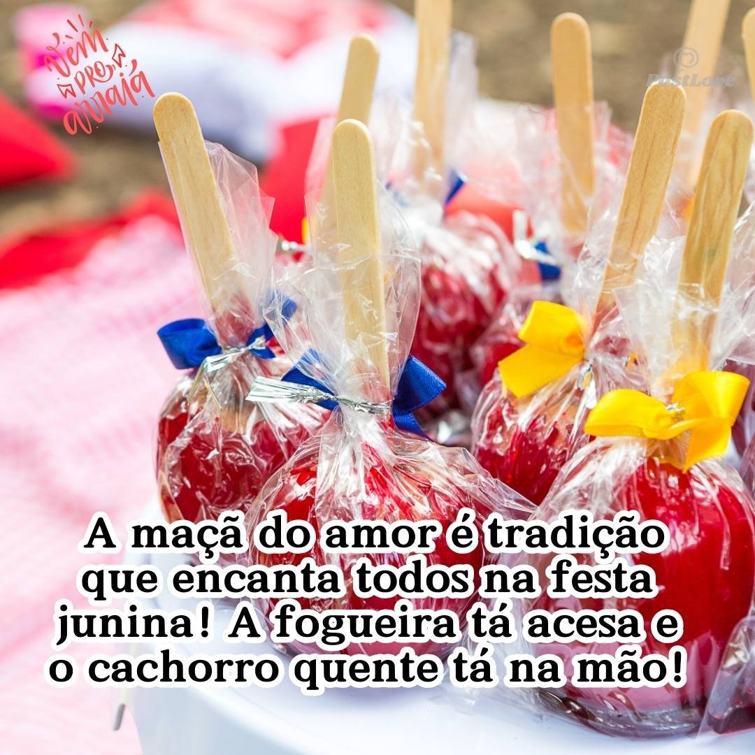 A maçã do amor é tradição que encanta todos na festa junina! A fogueira tá acesa e o cachorro quente tá na mão!