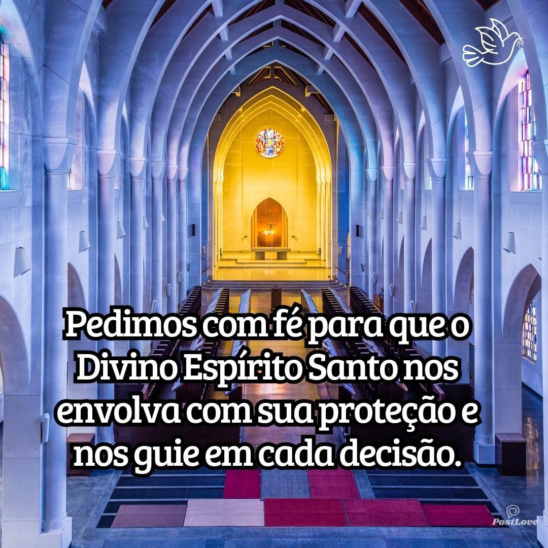 Pedimos com fé para que o Divino Espírito Santo nos envolva com sua proteção e nos guie em cada decisão.