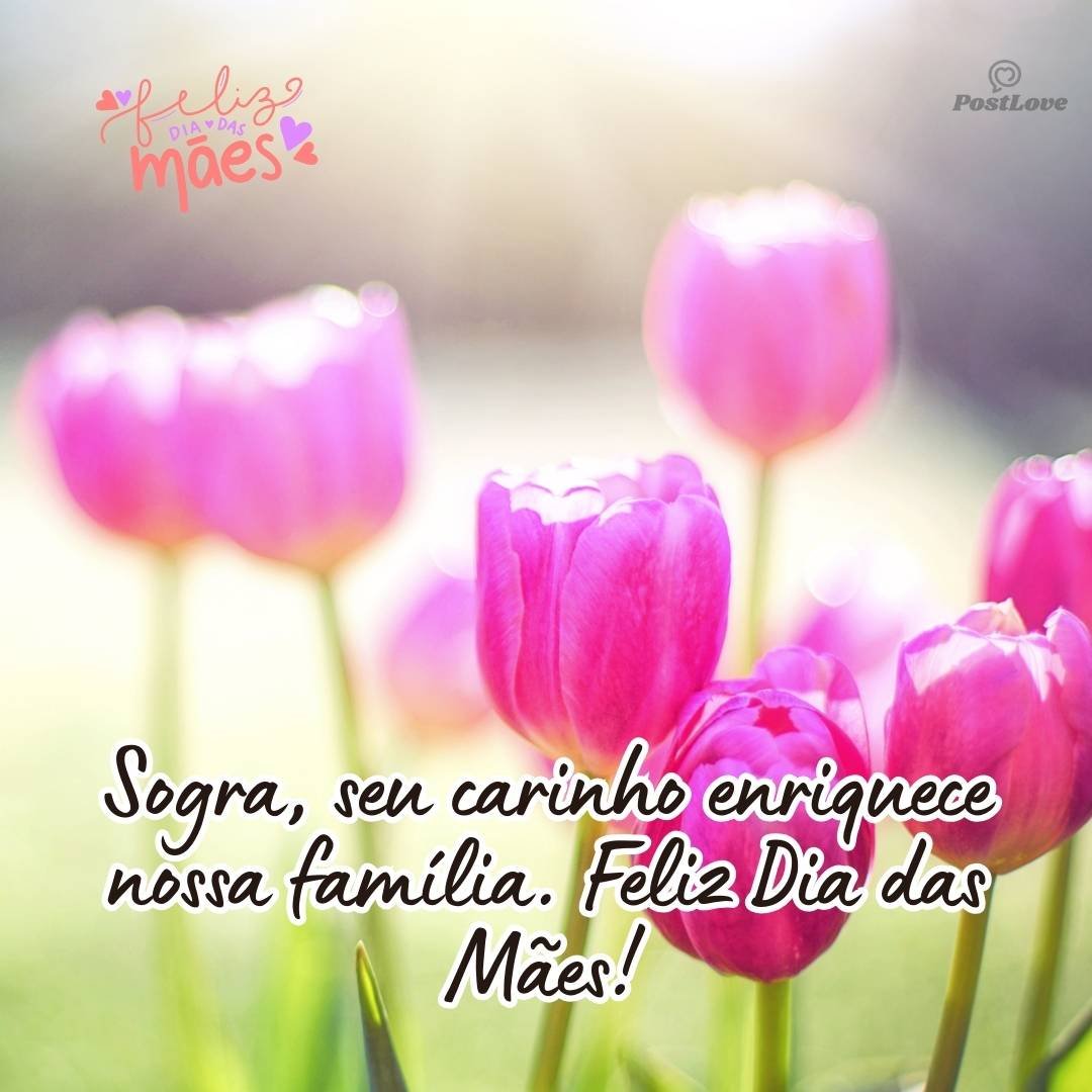 Sogra, seu carinho enriquece nossa família. Feliz Dia das Mães!
