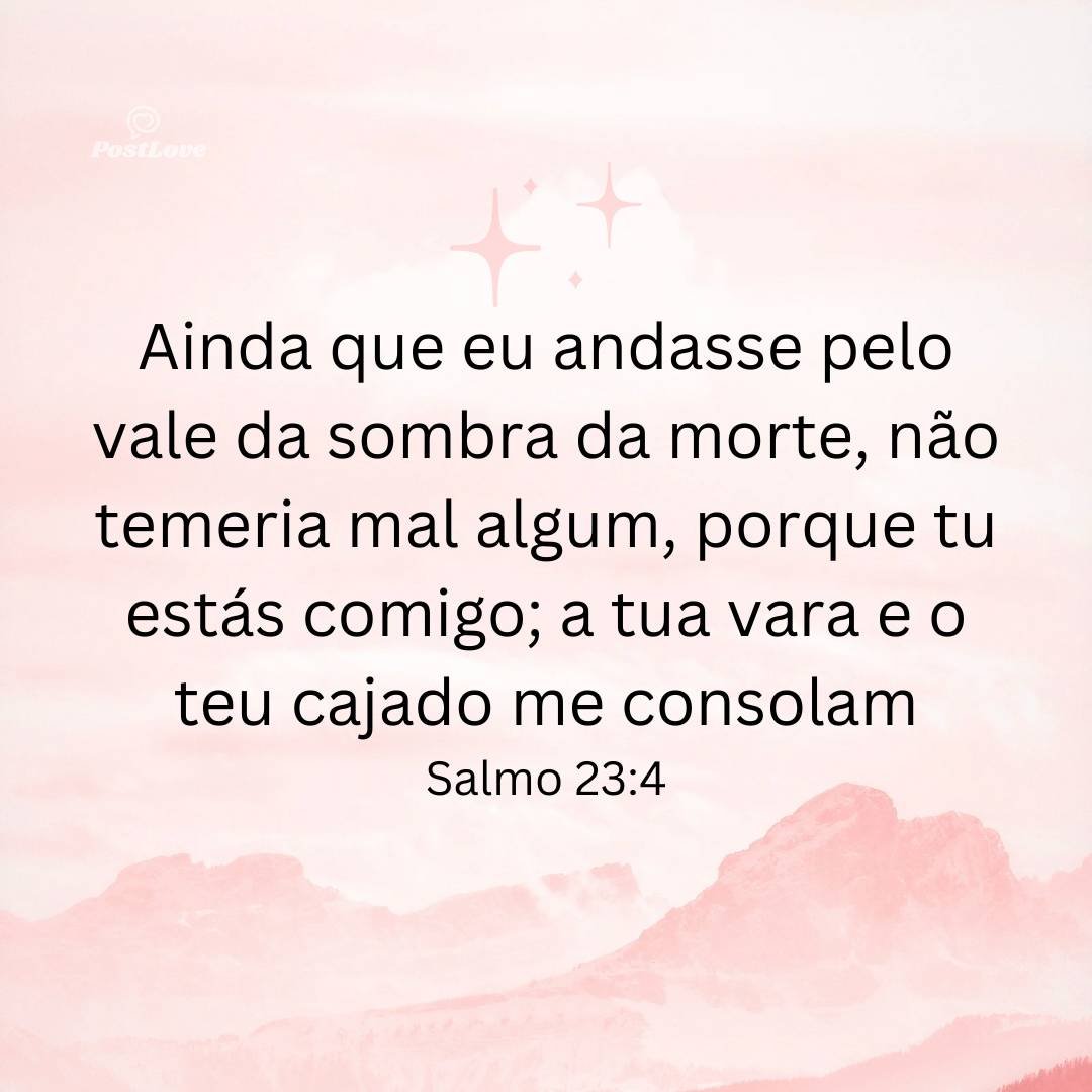 Ainda que eu andasse pelo vale da sombra da morte, não temeria mal algum, porque tu estás comigo; a tua vara e o teu cajado me consolam