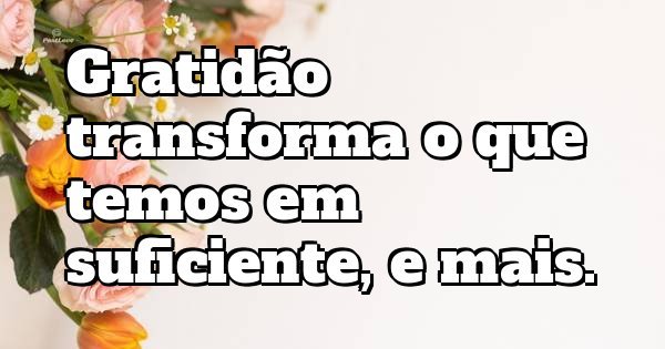 Gratidão transforma o que temos em suficiente, e mais.