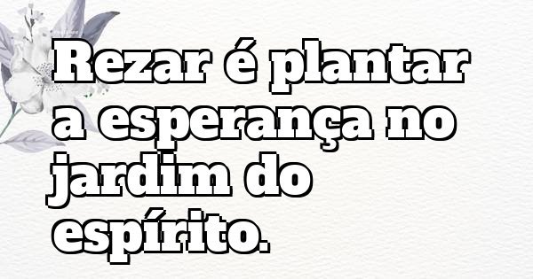 Rezar é plantar a esperança no jardim do espírito.